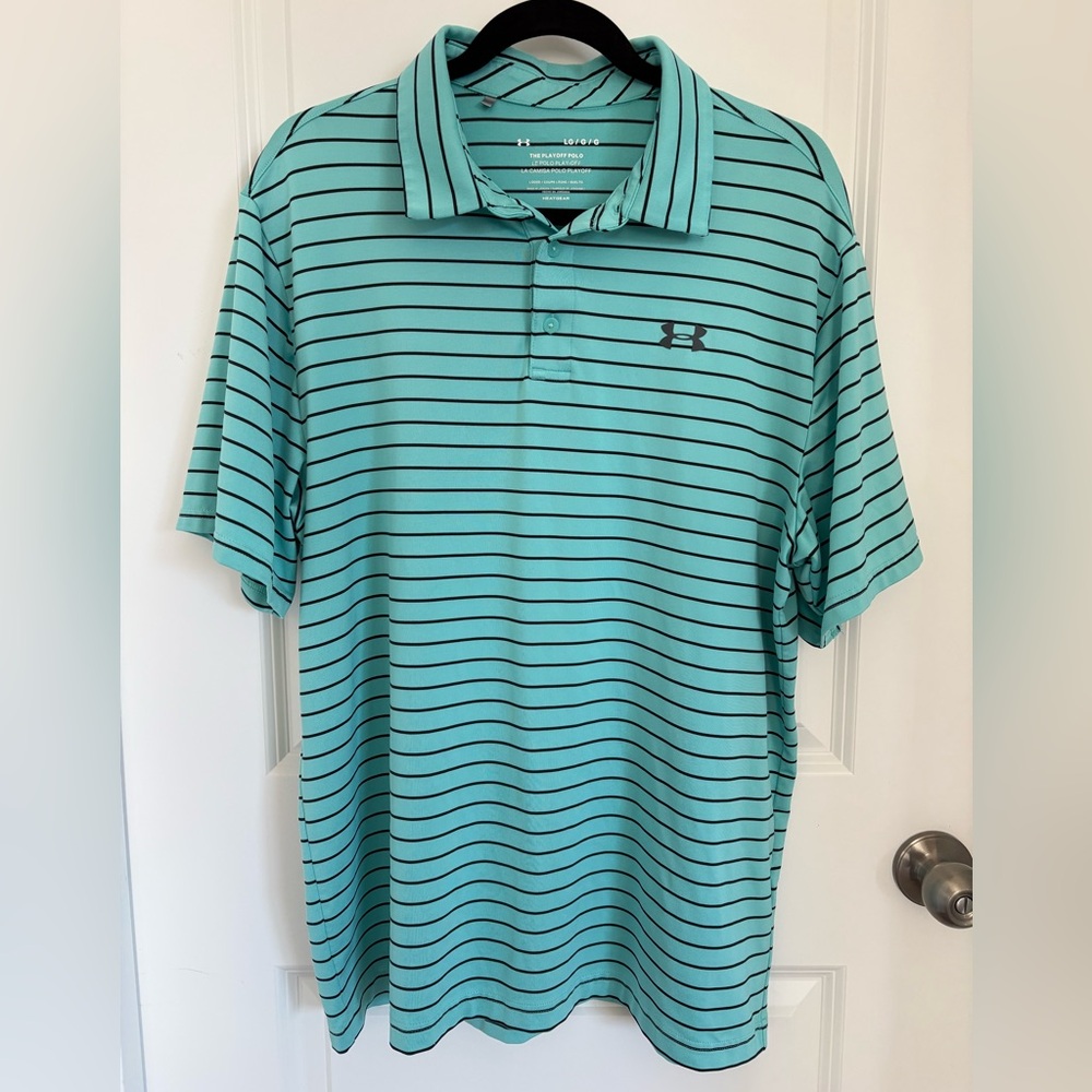 Under Armour The PlayOff Polo Heat Gear Loose Fit Men's Teal / Black Stripe Sz L